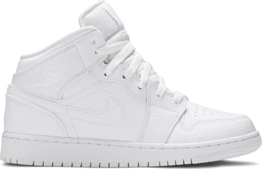 Кроссовки Air Jordan 1 Mid GS Triple, фактурный белый