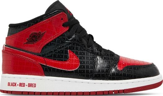 Кроссовки Air Jordan 1 Mid SS GS Black + Red = Bred, черный