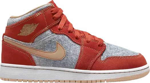 Кроссовки Air Jordan 1 Mid SE GS Denim Red, красный
