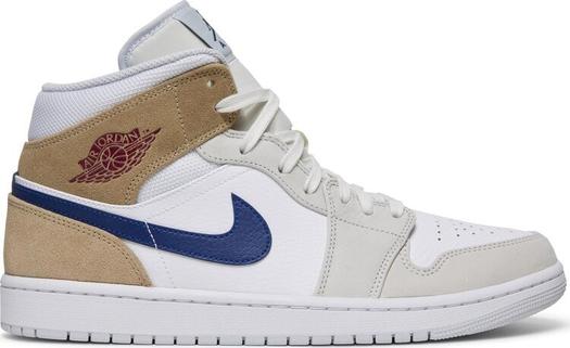 Кроссовки Air Jordan 1 Mid White Khaki Blue Void, белый