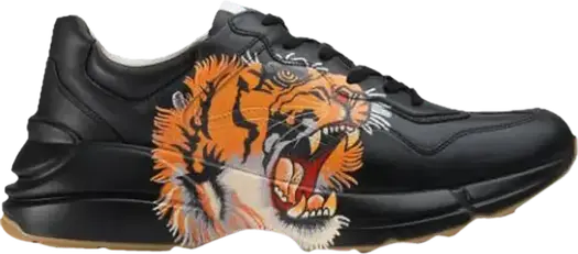Кроссовки Gucci Rhyton Leather Tiger Print, черный