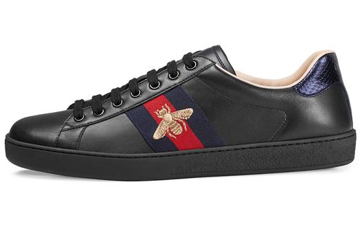 Кроссовки Gucci Ace Embroidered Sneakers Black Bee, низкие, с вышивкой пчелы, черные