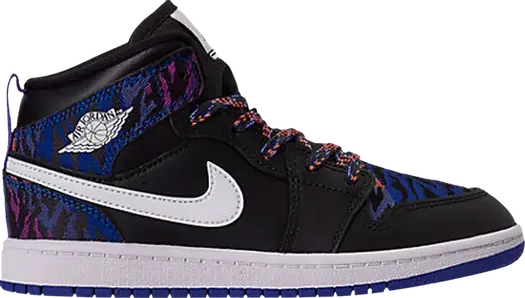 Кроссовки Air Jordan 1 Mid SE PS Tiger Stripe, черный