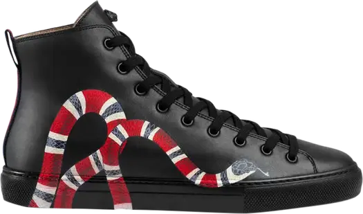 Кроссовки Gucci Leather High Top Snake, черные