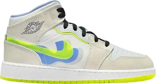 Кроссовки Air Jordan 1 Mid SE GS Warped Swoosh, белый