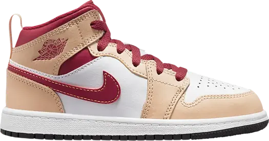 Кроссовки Air Jordan 1 Mid PS Light Curry Cardinal Red, кремовый