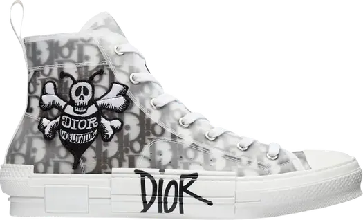 Кроссовки Dior B23 High Dior Oblique - Shawn Bee Embroidery Patch, белый
