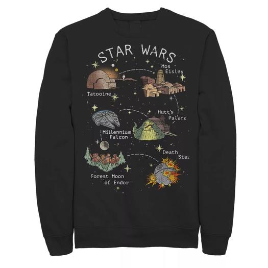 Мужской свитшот с изображением карты «Звездные войны» Star Wars, черный