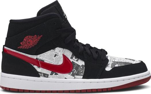 Кроссовки Air Jordan 1 Mid SE Newspaper Air Times, черный