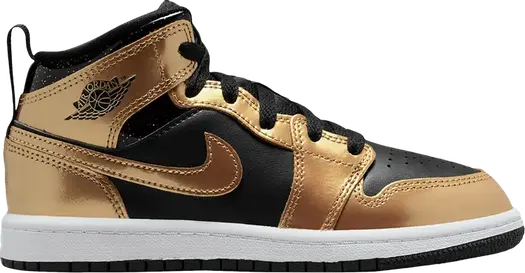 Кроссовки Air Jordan 1 Mid SE PS Metallic Gold Black, черный
