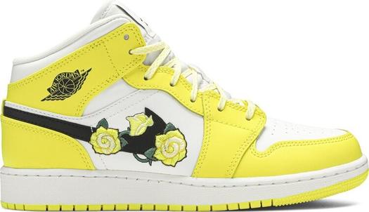 Кроссовки Air Jordan 1 Mid SE GS Rose Patch - Dynamic Yellow, желтый
