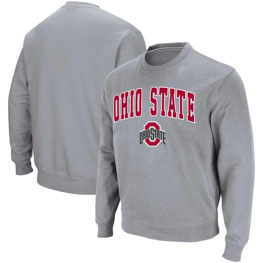 Мужской саржевый пуловер с логотипом Ohio State Buckeyes Team Arch & Logo Tackle серого цвета, толстовка Colosseum