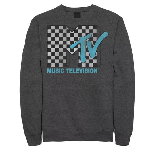 Мужской синий свитшот с логотипом MTV в черно-белую клетку в клетку TV Licensed Character