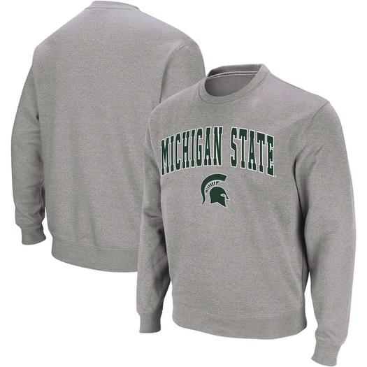 Мужской свитшот с круглым вырезом Heather Grey Michigan State Spartans Arch & Logo Colosseum