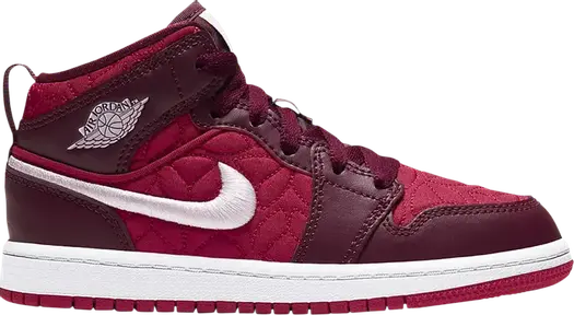 Кроссовки Air Jordan 1 Mid SE PS Red Quilted, красный