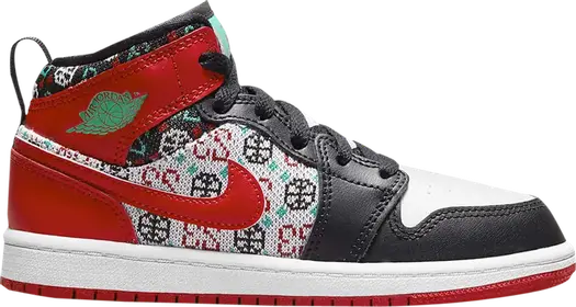 Кроссовки Air Jordan 1 Mid SE PS Ugly Christmas Sweater, красный