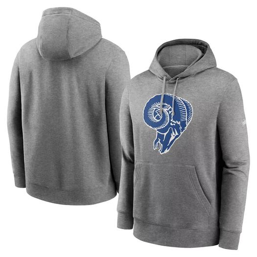 Мужской флисовый пуловер с капюшоном Los Angeles Rams Rewind Club серого цвета с принтом меланхолии Nike