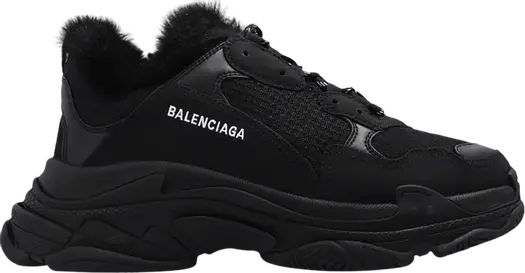 Кроссовки Balenciaga Triple S Sneaker Faux Fur, черные