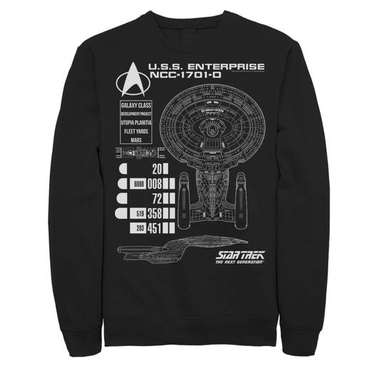 Мужской свитшот Star Trek Next Generation Enterprise Chart Licensed Character