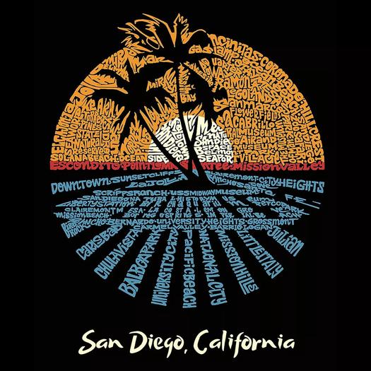 Cities In San Diego — мужской свитшот с круглым вырезом с рисунком Word Art LA Pop Art