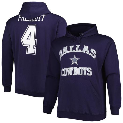 Мужской темно-синий флисовый пуловер с капюшоном Dak Prescott Dallas Cowboys Big & Tall с именем и номером