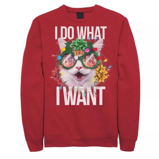 Мужской флисовый свитшот с круглым вырезом Sassy Christmas Cat Licensed Character