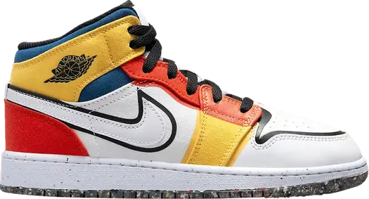 Кроссовки Air Jordan 1 Mid SE GS Multi-Color Canvas, белый