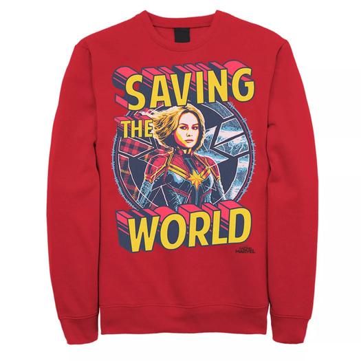 Мужской свитшот с портретом Marvel Captain Marvel Saving The World
