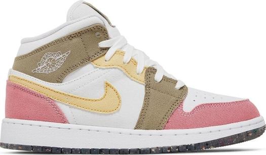 Кроссовки Air Jordan 1 Mid SE GS Pastel Grind, белый