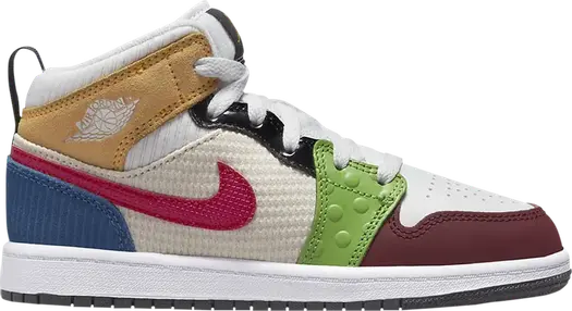 Кроссовки Air Jordan 1 Mid SE PS Messy Room, разноцветный
