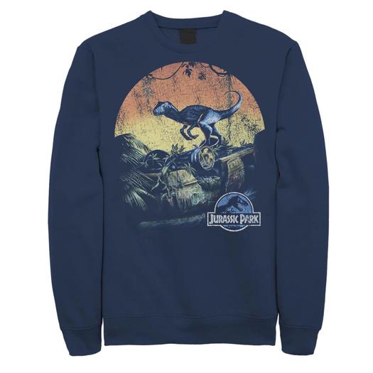 Мужской свитшот Jurassic World Retro Raptor Закат в джунглях Jurassic Park, синий