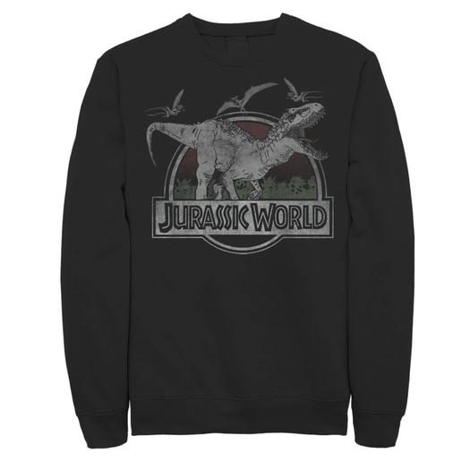 Мужской флисовый пуловер с графическим логотипом Jurassic World T-Rex Dinosaurs Scene Licensed Character, черный
