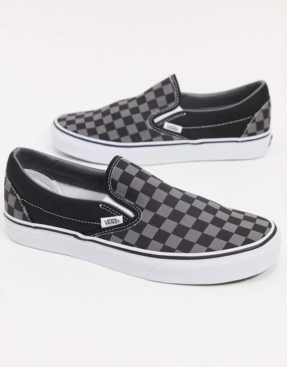 Кроссовки без шнуровки Vans Classic в черно-серую шахматную клетку
