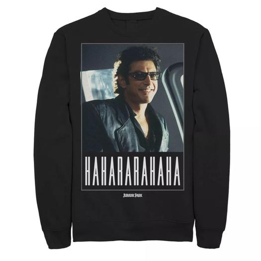 Мужской свитшот «Парк Юрского периода» Ian Malcolm Hahararahaha, Black Licensed Character, черный