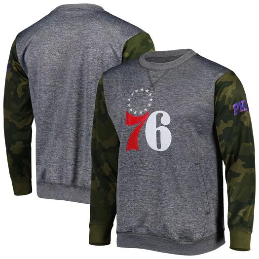 Мужской свитшот с камуфляжной прошивкой и фирменным логотипом Heather Charcoal Philadelphia 76ers Fanatics