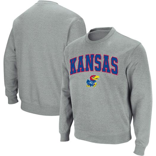 Мужской свитшот с круглым вырезом с логотипом Heather Grey Kansas Jayhawks Colosseum