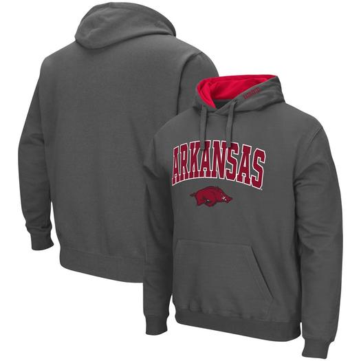 Мужской темно-серый пуловер с капюшоном Arkansas Razorbacks Arch & Logo 3.0 Colosseum