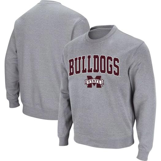 Мужской саржевый пуловер с логотипом Mississippi State Bulldogs Arch & Logo Tackle серого цвета Colosseum