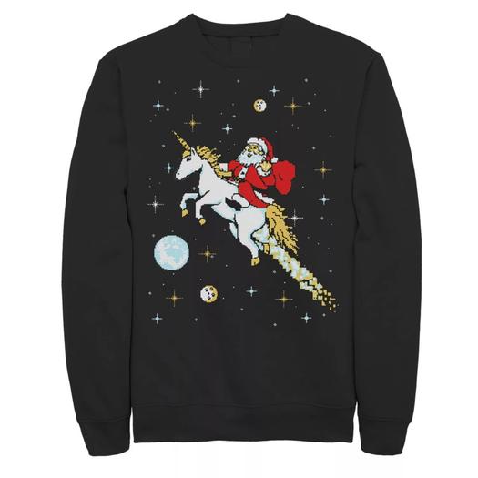 Мужской флисовый пуловер с рисунком единорога для верховой езды Space Pixel Santa Christmas Licensed Character