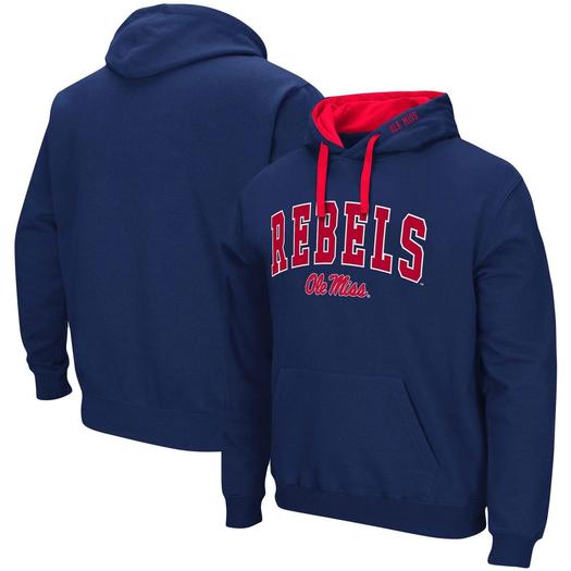 Мужской темно-синий пуловер с капюшоном Ole Miss Rebels Big & Tall Arch & Logo 2.0 Colosseum