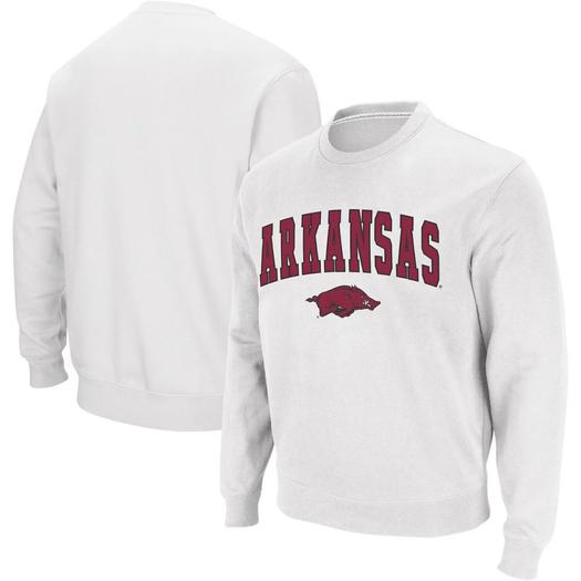 Мужской белый свитшот с круглым вырезом Arkansas Razorbacks Arch & Logo Colosseum
