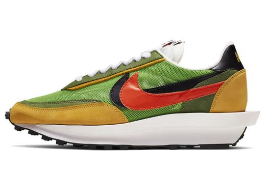 Кроссовки Nike x Sacai LDWaffle, низкие, унисекс, зеленый/оранжевый