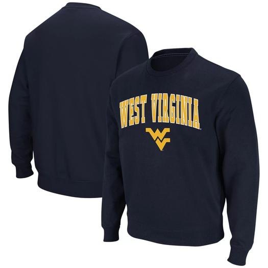 Мужской темно-синий свитшот с круглым вырезом с аркой и логотипом West Virginia Mountaineers Colosseum