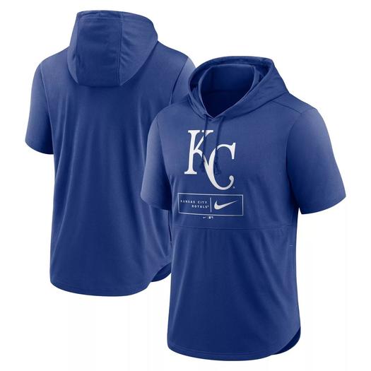 Мужской пуловер с короткими рукавами и капюшоном Royal Kansas City Royals Logo Lockup Performance Nike