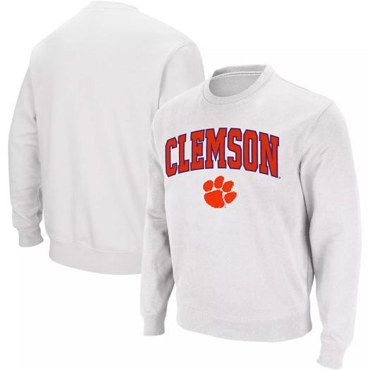 Мужской белый свитшот с круглым вырезом Clemson Tigers Arch & Logo Colosseum