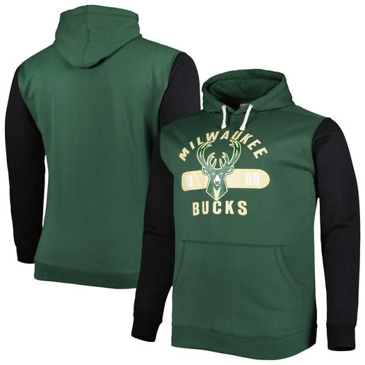 Мужской пуловер с капюшоном с логотипом Hunter зеленый/черный Milwaukee Bucks Big & Tall Bold Attack Fanatics