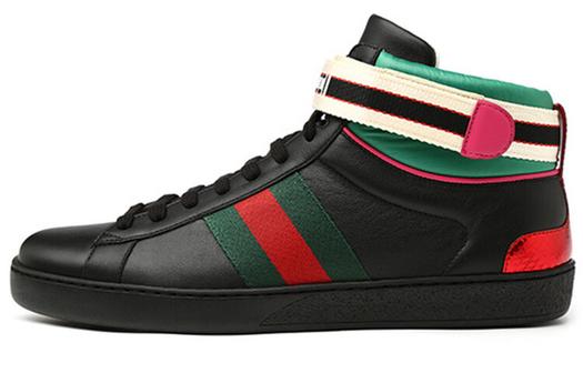 Кроссовки Gucci Stripe Ace High Top, кожаные, черные