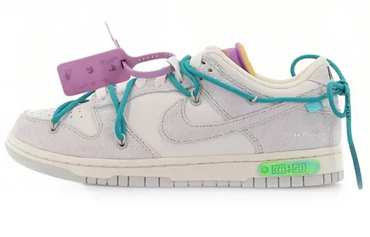 Кроссовки Nike Dunk Low Off-White Lot 36, белый/фиолетовый