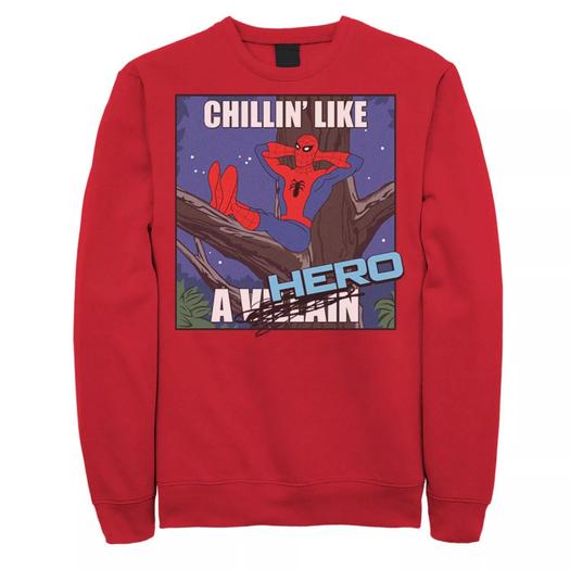 Мужской флисовый пуловер с рисунком Marvel Spider-Man Chillin' Like A Hero с портретом и вычеркиванием
