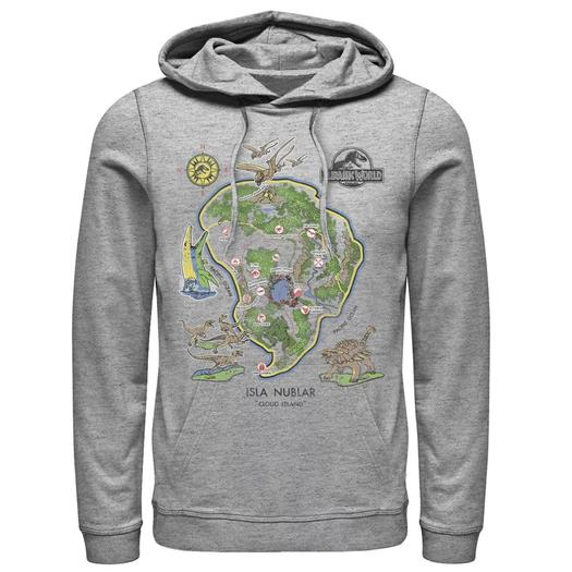 Мужской пуловер с капюшоном и рисунком «Мир Юрского периода» Isla Nublar Map Licensed Character